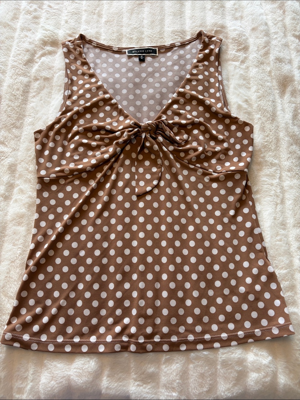 Melanie Lyne Brown Polka Dot Tie-Front Sleeveless Tank Top - Picture 5 of 13